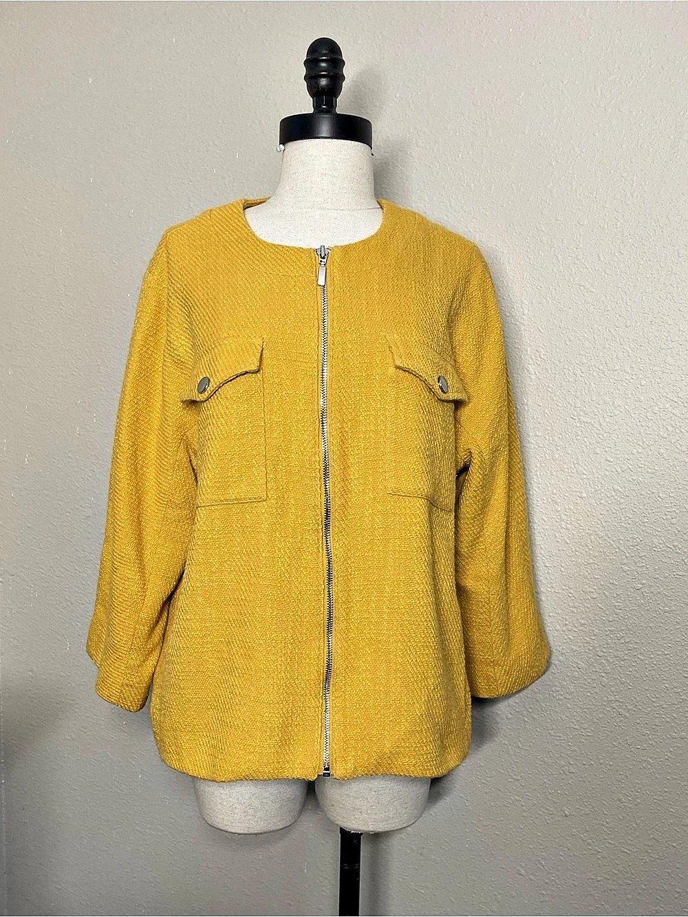 Chico's Textured Zip Jacket in Yellow Size 3/XL